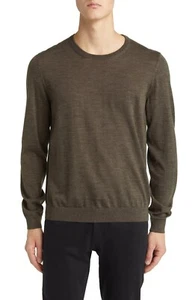 HUGO BOSS Leno-P Men's Virgin Wool Crewneck Sweater Pullover Open Green Size S - Picture 1 of 6