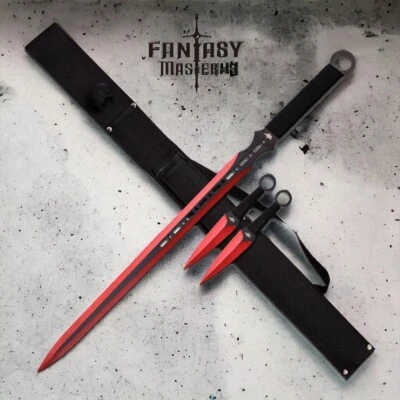 CONJUNTO DE ESPADA NINJA | Fantasia Black RedBlade borda dupla + 2 facas de arremesso Kunai - Imagem 1 de 2