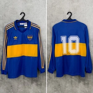 BOCA JUNIORS 1990s HOME FOOTBALL SHIRT #10 ADIDAS RETRO REMAKE JERSEY SIZE L - Picture 1 of 9