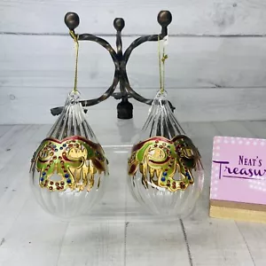 Juego de 2 adornos de lágrima transparentes con joyas pintadas a mano vintage Dillard's NUEVO - Imagen 1 de 17