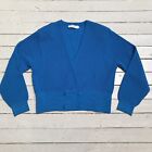 Vtg Loretta Bloom Ireland Blue Sweater Jumper Cardigan Deep V Neck 14 M