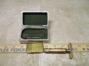 De Colección Gillette 3 Piezas Latón Cobre Peine Abierto Navaja de Seguridad Doble Tono Dorado con Estuche - Imagen 1 de 7
