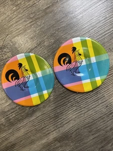 Set Of 2 Vtg Plaid ROOSTER COLLECTIBLE TIN PLATES Tin Toy Litho Doll Cottage - Picture 1 of 3