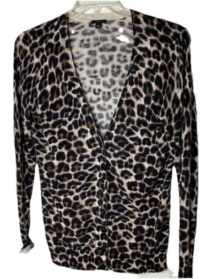 Cárdigan suéter Ann Taylor estampado de leopardo botón delantero para mujer talla L Foto 1 de 4