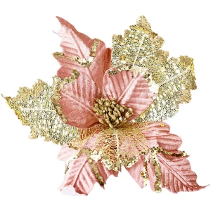 Flores de Navidad de terciopelo rosa para árbol del hogar y decoración navideña de temporada - Imagen 1 de 4