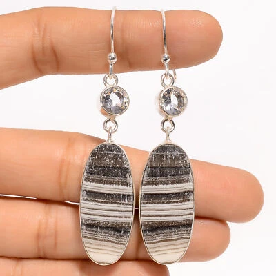 方解石水晶宝石时尚珠宝 925 银耳环 2.5 英寸 ARE-4247 — 第 1/3 张图片