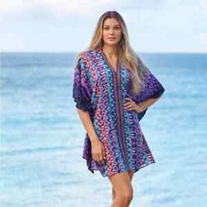 NWOT Miraclesuit Bella Alba Cotton Caftan Cover-Up In Midnight Blue – Sz S