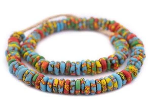 Safari Fused Rondelle Recycled Glass Beads 11mm Ghana African Multicolor Disk - Picture 1 of 4