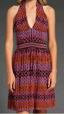 Vestido halter de seda Trina Turk para mujer talla 2 negro naranja y rosa  Foto 1 de 4