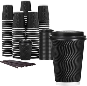12 Oz Disposable Coffee Cups with Lids50 Pack Insulated Hot Cups to Go Paper cup - Picture 1 of 12