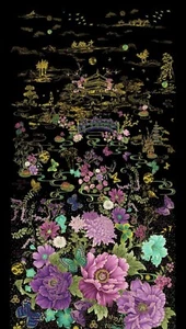 Pannello tessuto trapuntato cotone fiori asiatici Shizuka by Timeless Treasures 24" x 43" - Foto 1 di 2
