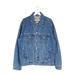 Arizona Jeans Denim Jacket Mens LARGE Trucker Blue Button Up Long Sleeve Western - Picture 1 of 11