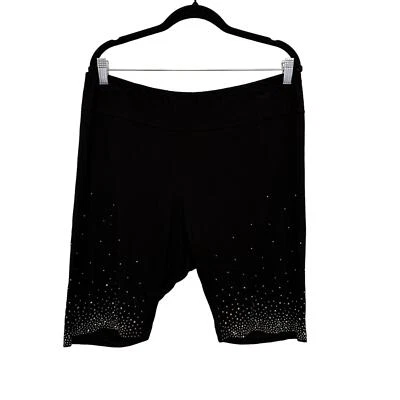 Vocal Shorts Womens 2XL Black Embellished Silver Studs Bike Biker Activewear Gym - Imagem 1 de 4
