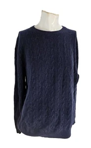 Lincs David Chu Men's Sweater Large Navy Blue Pure Cashmere Cable Knit - Picture 1 of 7