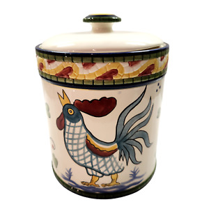 Vintage 1999 Clay Art Mosaic Rooster Hand Painted Cookie Jar Canister