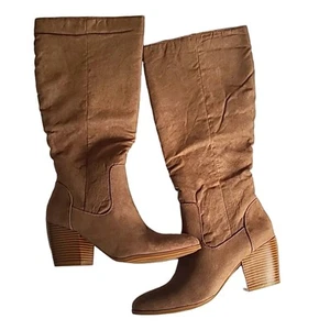 Style & Co Warrda Women’s Tall Block-Heel Dress Boots – Size 8.5, Tan Faux Suede - Picture 1 of 7