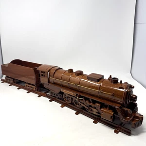 Vintage Wooden Hudson Steam Locomotive Model Train w/ Track – 28" Mahogany - Picture 1 of 23