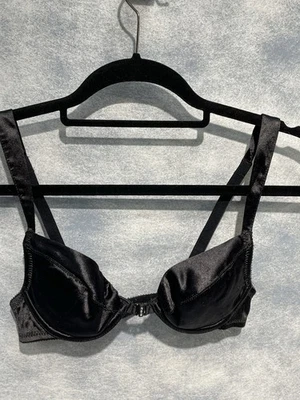 Sujetador negro brillante satinado Wonderbra vintage años 90 34A lencería escasa acolchada Foto 1 de 4