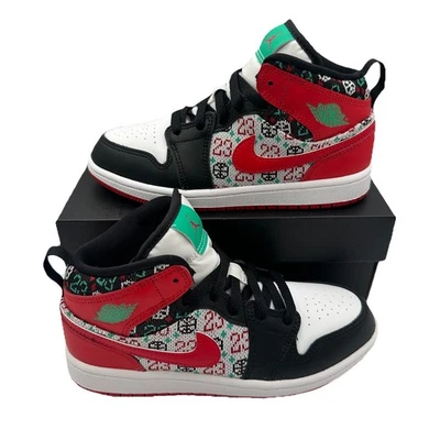 Nike Air Jordan 1 AJ1 Mid Ugly Christmas Sweater Shoes Youth tamanho 2 Y DM1210-150 - Imagem 1 de 4