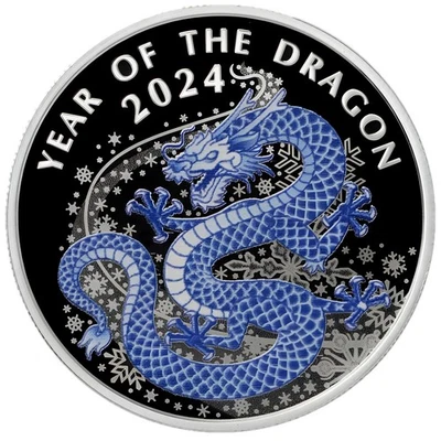 Moneda Color Prueba Plata 2024 Laos Año Lunar del Dragón 龍 Zodiaco Chino Foto 1 de 3