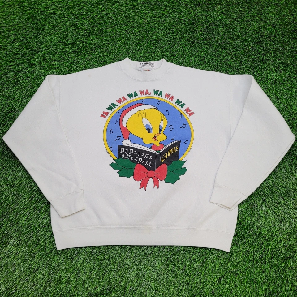 复古 1996 Tweety 卫衣女式 XL 23x23 方形圣诞节 — 第 1/4 张图片