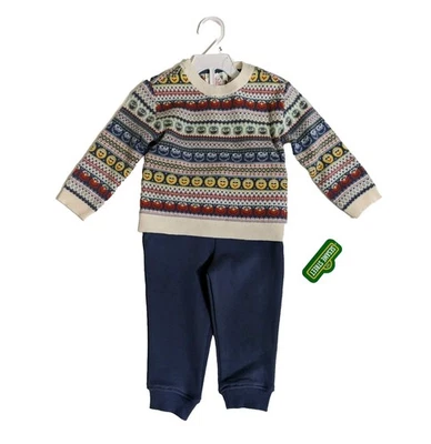 Sesame Street Sweater Pants Set Outfit Fair Isle Emoji Print Baby Size 18 Months - Image 1 of 4