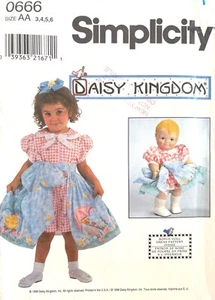 Daisy Kingdom Simplicity Child's/Doll Romper,Apron Pattern 0666 Size 3-6 UNCUT - Picture 1 of 2