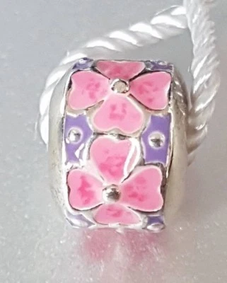 CHARM PERSONA PLATA ESTERLINA .925 ROSA PÚRPURA PORCELANA FLORES ESMALTE NUEVO B24 Foto 1 de 4