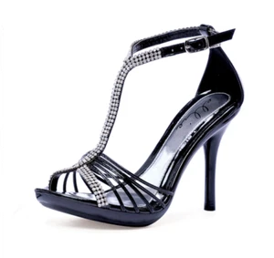 Ellie Shoes 431-Majestic Zapato Negro Diamante Detalle Correa EN STOCK - Imagen 1 de 1