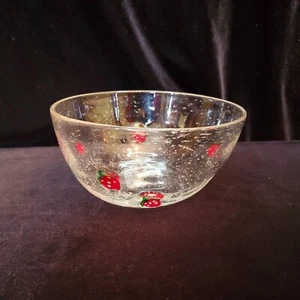 Vintage Bubble Glass Bowl With  Strawberries, Glass Art. - Picture 1 of 4