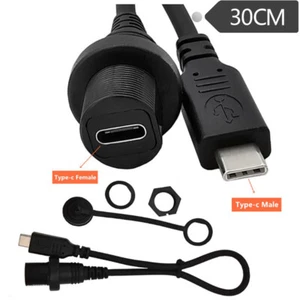 USB Type C 3.1 Flush Mount Cable Waterproof Kit Car Dash Panel Mount Motorcycle - Picture 1 of 9