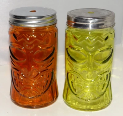 Tarro de vidrio Tiki tarro de albañil con tapa amarillo naranja juego de 2 pajitas faltantes Foto 1 de 4