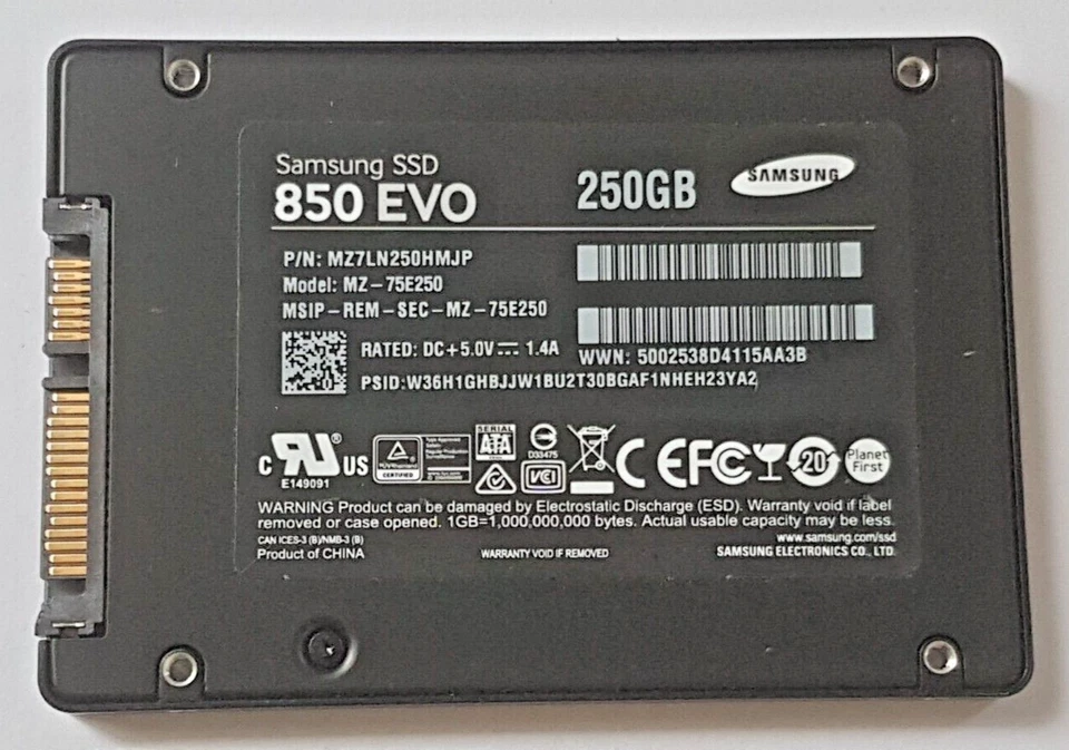 250 GB SATA III Samsung SSD 850 Evo MZ-75E250 3D-NAND Tlc 2.5 " Intern Disque - Photo 1/1