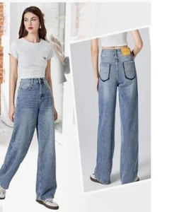 Pantalones de mezclilla para mujer de pierna ancha tiro alto holgados boyfriend calce suelto, nuevos con etiquetas talla 10 - Imagen 1 de 8