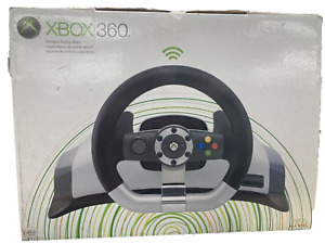 Xbox 360 Wireless Racing Steering Wheel w/Force Feedback Pedals/Power Cords/Box!