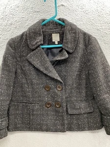 Halogen Wool Blend Woman’s Brown Double Breasted Lined Crop Blazer Jacket Size L - Picture 1 of 14