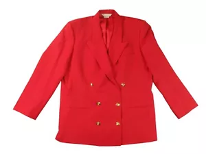 Vintage Austin Reed Double Breasted Blazer 20 Red Wool Gold Tone Buttons - Picture 1 of 18