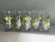 Set of 5 Drinking Glasses Lemons 16 Oz Tumblers 6” Blossoms On White