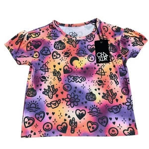 Chaser Girl Size 6 Colorful Happy Face Love Terry Cloth Tee Short Sleeve Top NWT - Picture 1 of 5