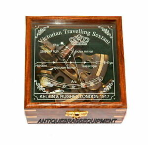 MARINE COLLECTIBLE BRASS WORKING VINTAGE GERMAN NAUTICAL SEXTANT WITH WOODEN BOX