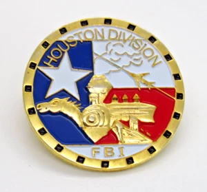 FBI Houston Division Pin Texas Flag Horse Jet Train Vintage Federal Lapel Pin - Picture 1 of 7