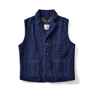 Men's Japanese Sashiko Waistcoats Handmade indigo dyeing Worker Vest Heavyweight - Picture 1 of 13