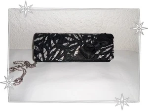 Magnifique Petit Sac Pochette de Soirée Noire Satin et Dentelle XX - Imagen 1 de 4