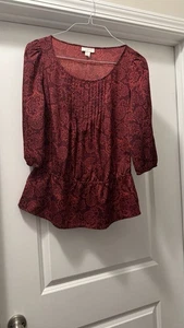 Parte inferior con volantes Ann Taylor Loft para mujer S negra roja floral manga 3/4 - Imagen 1 de 6