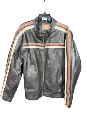 Arizona Jean Co 夹克男式 XL 黑色 Cafe Racer 摩托车条纹全拉链 — 第 1/4 张图片