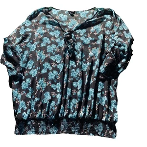 Top de corpiño torrido calado talla 3X negro azul floral con volantes lengüeta enrollable transparente - Imagen 1 de 7