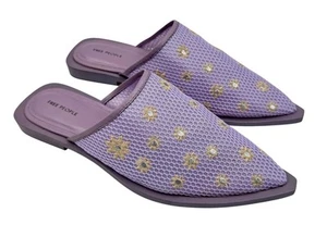 Free People Shoes Sz 7 Becky Daisy Mules Embroidered Flowers PURPLE Lavender - Picture 1 of 18