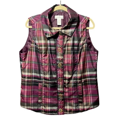 Drapers & Damons 格子无袖背心 L 码领纽扣前口袋 — 第 1/4 张图片