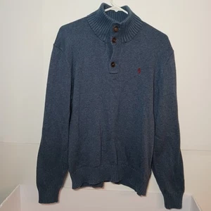 Polo Ralph Lauren 3 Button Cable Knit Waffle Turtleneck Sweater Mens Sz L Blue - Picture 1 of 6