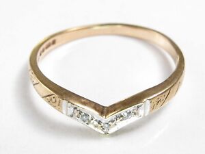 Vintage 9ct Gold Diamond Wishbone  Dress Ring  Size UK P US 8 1.7g D1
